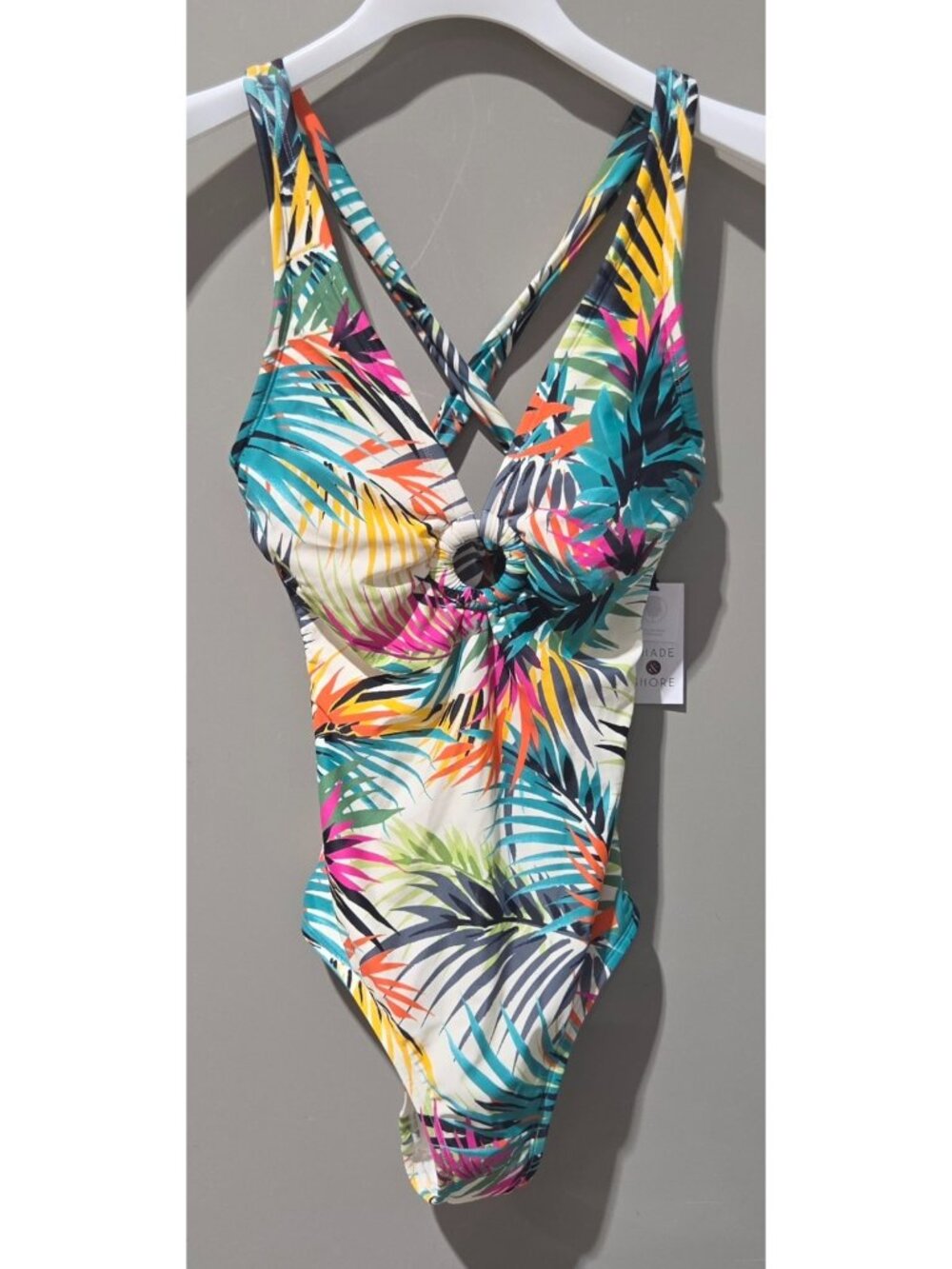 Shade & Shore Plunge & Ring Front Colorful Tropical 1 Pc Swimsuit -- Small 4/6